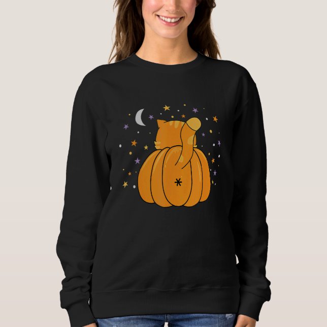 Sweatshirt Halloween Orange Pumpkin Cat Butt For Cat (Devant)