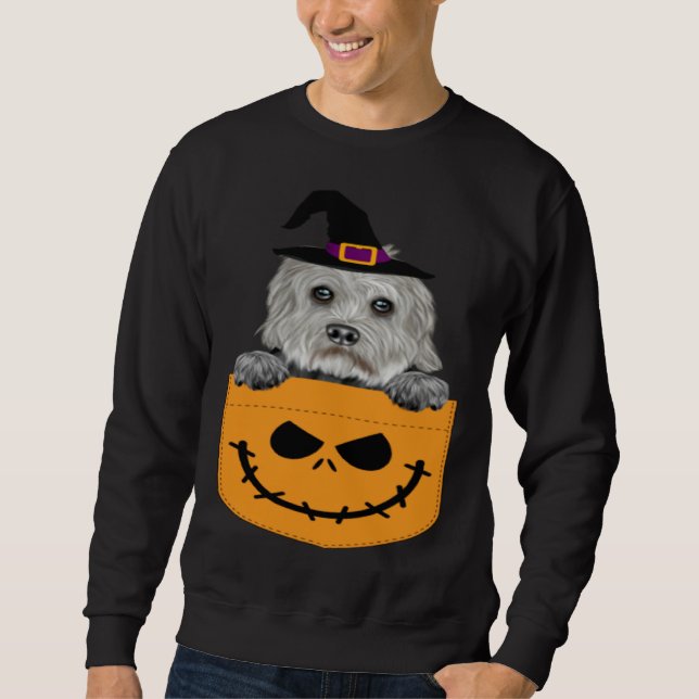Sweatshirt Halloween Pocket Dandie Dinmont Terrier Scary Jack (Devant)