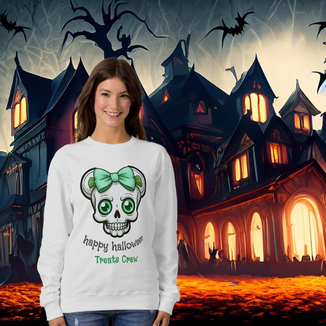 Sweatshirt Halloween Pretty Skull Green Bow Personnaliser (Créateur téléchargé)