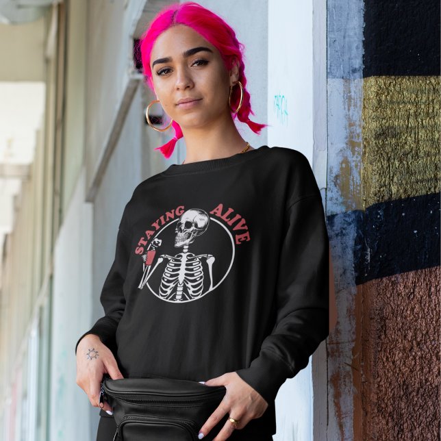 Sweatshirt Halloween Skeleton Café Rester Vivant (Créateur téléchargé)