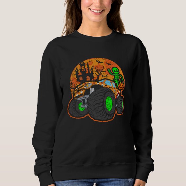 Sweatshirt Halloween Skeleton Riding Monster Truck (Devant)