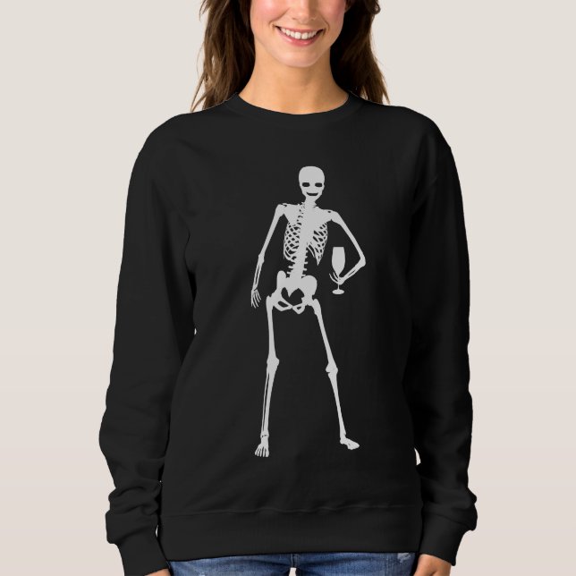 Sweatshirt halloween squelette verre de vin déplaisant drôle (Devant)