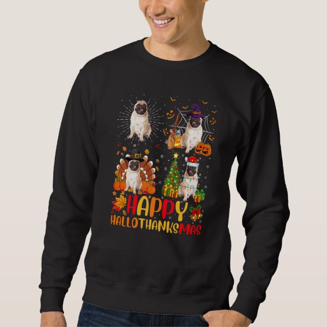 Sweatshirt Halloween Thanksgiving Christmas Pug Chien Halloth (Devant)