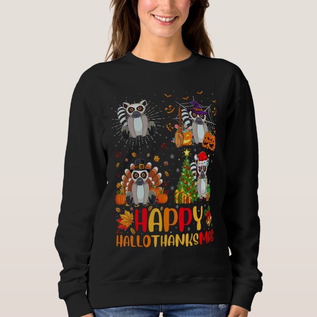 Sweatshirt Halloween Thanksgiving Noël Lémurien Hallothanks (Devant)