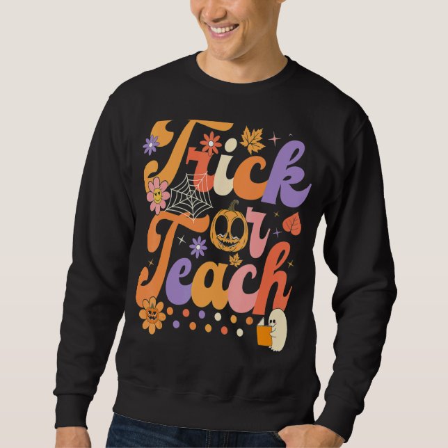Sweatshirt Halloween Trick ou enseigner Retro Super enseignan (Devant)