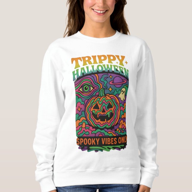 Sweatshirt Halloween Trippy Full Color Retro Clothes Unisex (Devant)