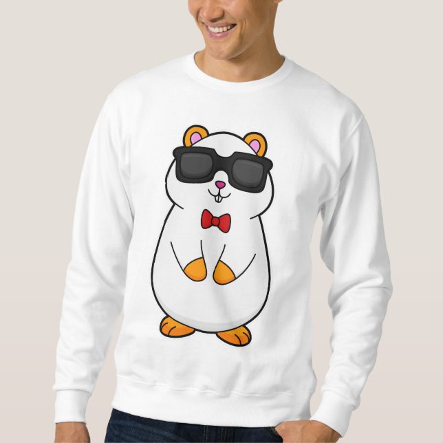 Sweatshirt Hamster avec lunettes de soleil et cravate à mâcho (Devant)