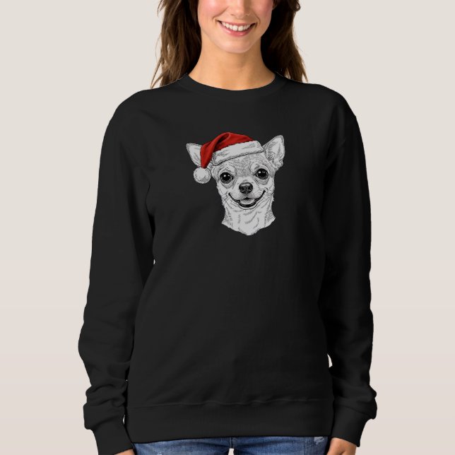 Sweatshirt Hand-Drawn Chihuahua Christmas Santa Dog Portrait (Devant)
