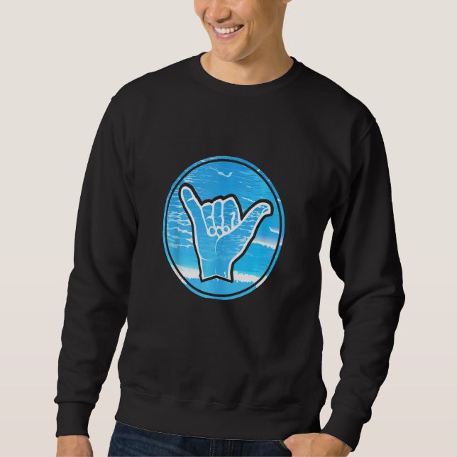 Sweatshirt Hang Loose Main Shaka Aloha Surf Avec Ocean Backgr (Devant)