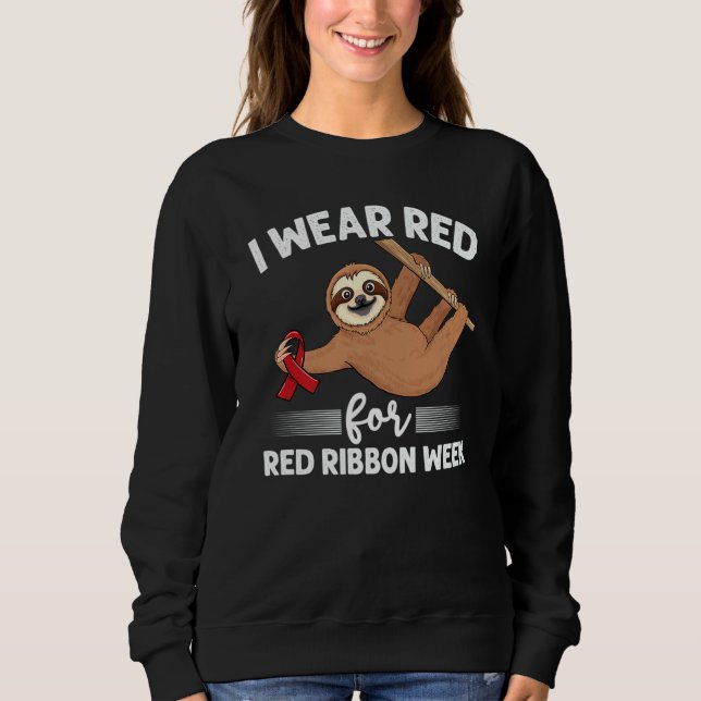 Sweatshirt Hanging sloth We Wear Red For Red Ribbon Week Awar (Devant)