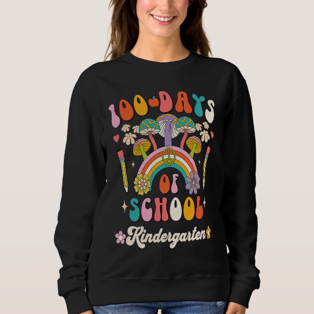 Sweatshirt Happy 100th Day Of School Retro Groovy 100 Days Ki (Devant)