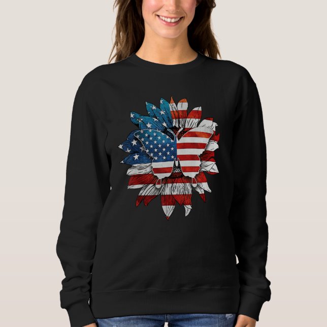 Sweatshirt Happy 4th Of July Butterflies Sunflower US Flag Pa (Devant)
