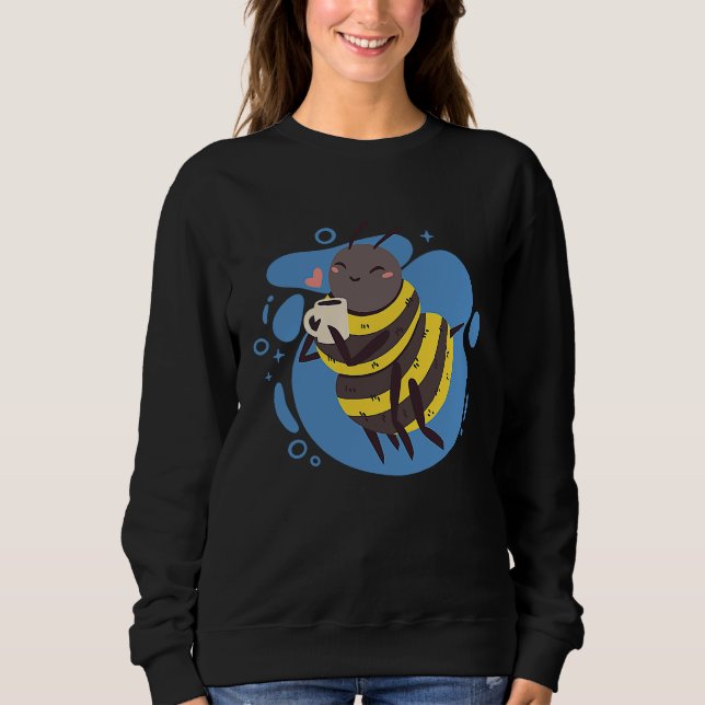 Sweatshirt Happy Bee Drinking Coffee Vintage Bee Drink Coffee (Devant)