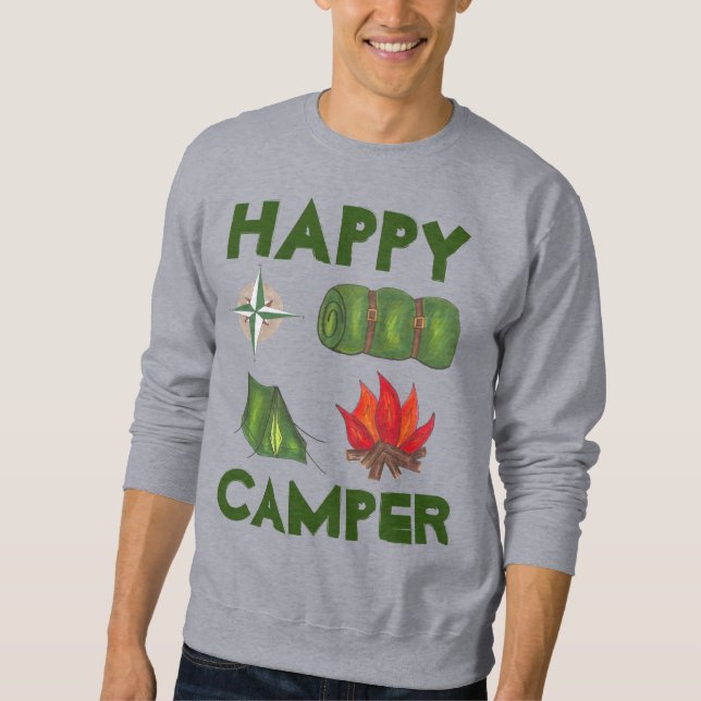Sweatshirt Happy Camper Camper Enthousiaste Tente Compass (Devant)