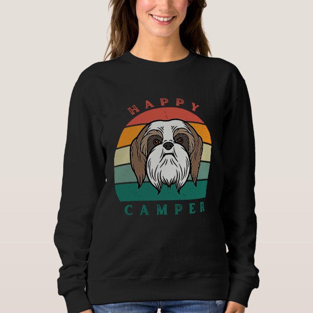 Sweatshirt Happy Camper Sunset Furry Shih Tzu Dog   Graphic (Devant)