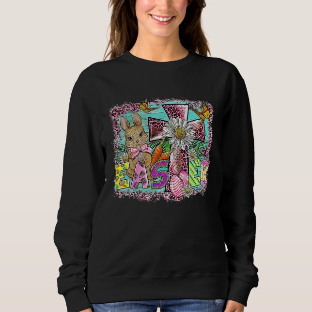 Sweatshirt Happy Easter Bunny Christian Leopard Floral Jesus  (Devant)