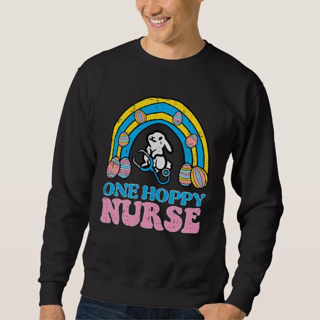 Sweatshirt Happy Easter Bunny One Hoppy Nurse Rainbow Scrub T (Devant)