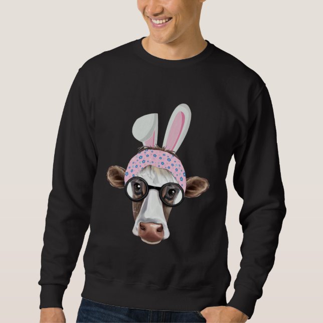 Sweatshirt Happy Easter Bunny Rabbit Ears Cute Cow  Floral Gl (Devant)