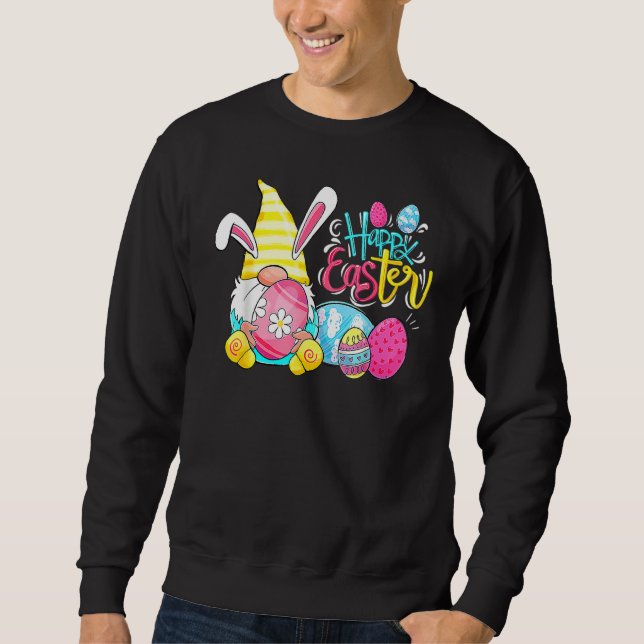 Sweatshirt Happy Easter Day Funny Bunny Gnome Rabbit Eggs Hun (Devant)