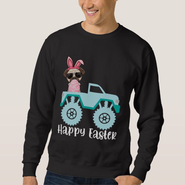 Sweatshirt Happy Easter Pug Dog Riding Monster Truck Toddler (Devant)