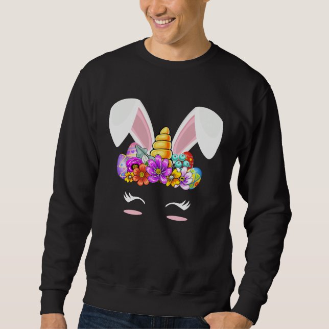 Sweatshirt Happy Easter Unicorn Bunny Girls Kids Easter Eggs  (Devant)