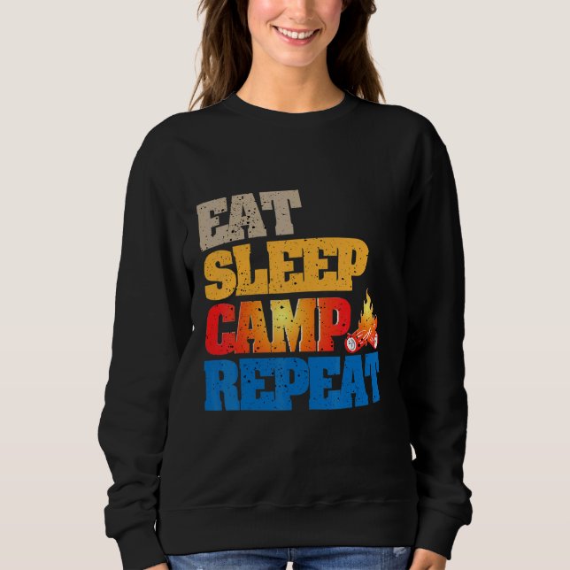 Sweatshirt Happy Eat Sleep Camp Répéter Bootcamp Camping Summ (Devant)
