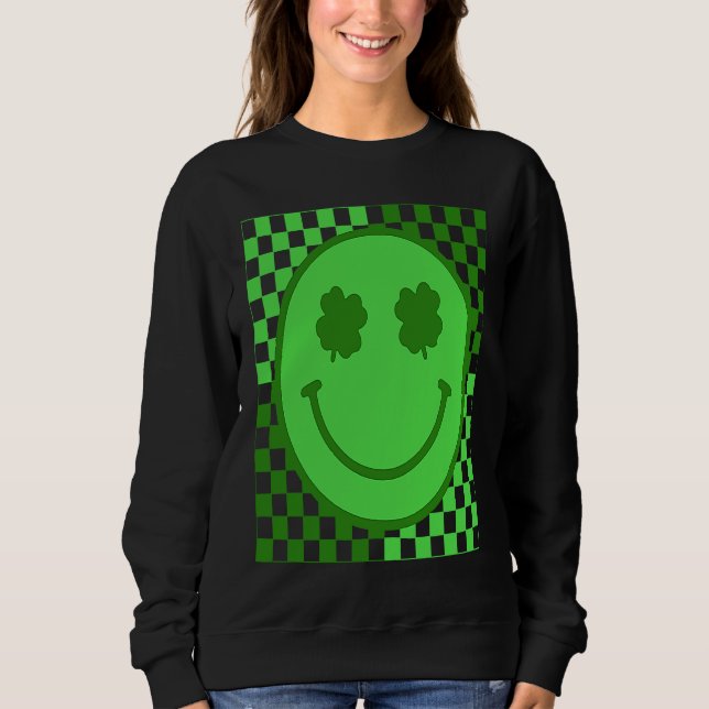 Sweatshirt Happy Face Checked Shamrock Green C Boy Girl (Devant)
