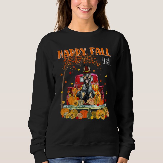Sweatshirt Happy Fall Y'all Doberman Chien sur le Citrouille  (Devant)