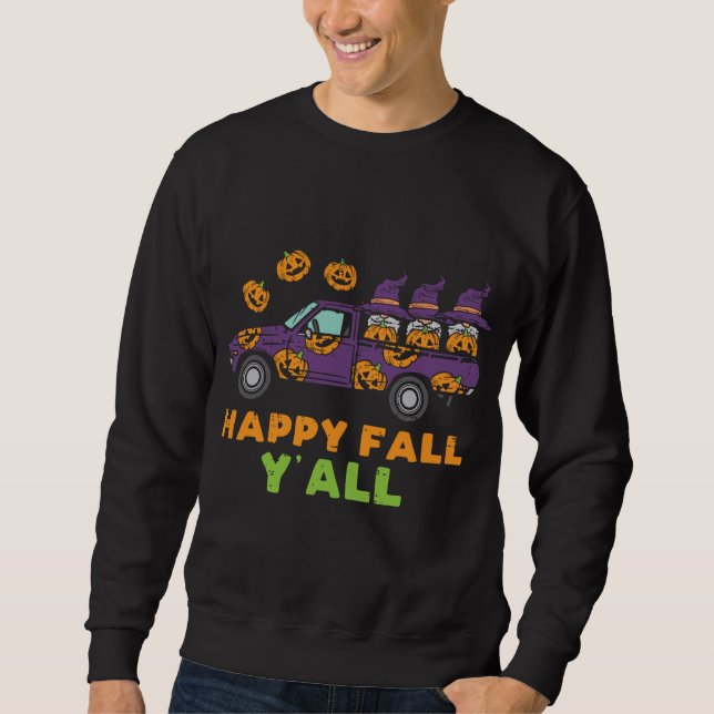 Sweatshirt Happy Fall Y'all Gnome Leopard Citrouille Automne  (Devant)
