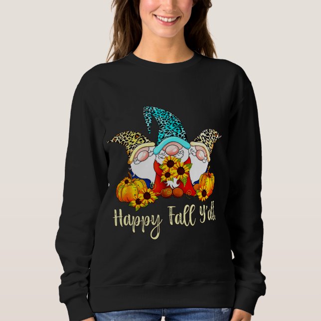 Sweatshirt Happy Fall Y'all Gnomes Citrouille Autumn Tree Mer (Devant)