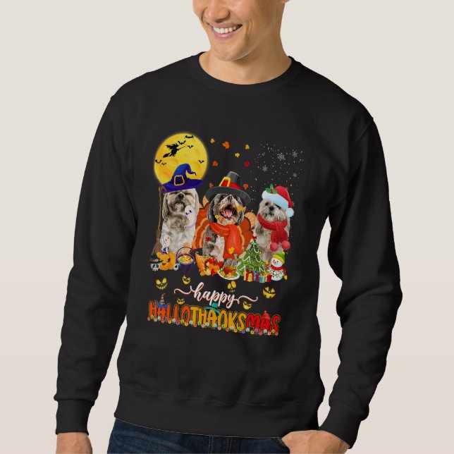 Sweatshirt Happy Hallothanksmas Cute Shih Tzu Wizard Hat Turk (Devant)