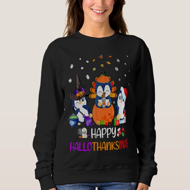 Sweatshirt Happy HalloThanksMas Fall Pumpkin  Penguin (Devant)