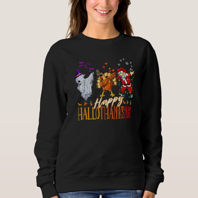 Sweatshirt Happy Hallothanksmas Family Cute Ghost Turkey Sant (Devant)