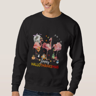 Sweatshirt Happy Hallothanksmas Flamingo Halloween Thanksgivi