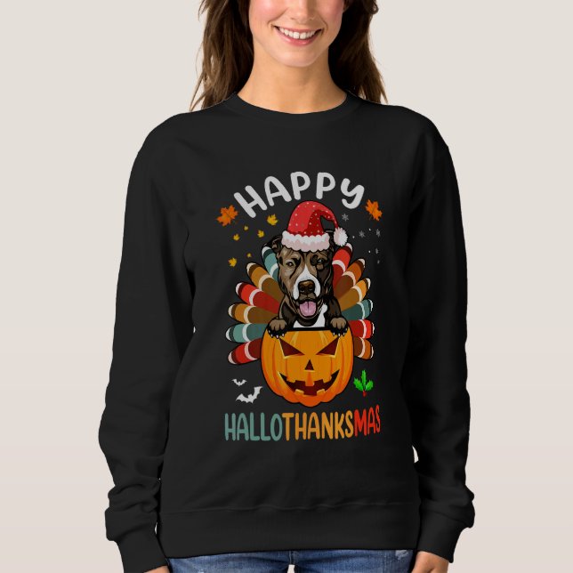 Sweatshirt Happy Hallothanksmas Pitbull Dog Santa Pumpkin Tur (Devant)