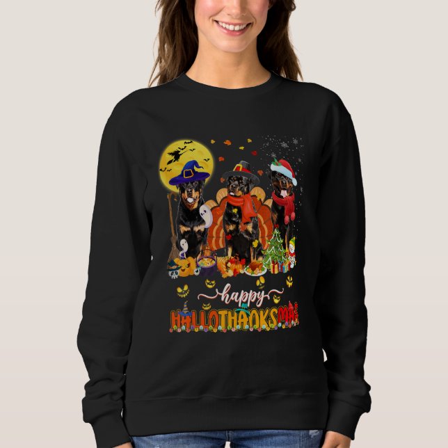 Sweatshirt Happy Hallothanksmas Rottweiler Wizard Hat Turkey  (Devant)