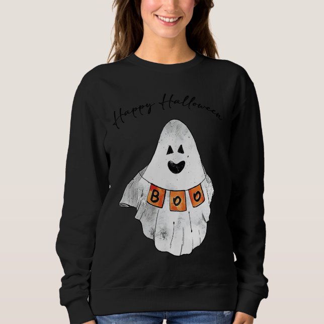 Sweatshirt HAPPY HALLOWEEN Boo Sheet Ghost Halloween (Devant)