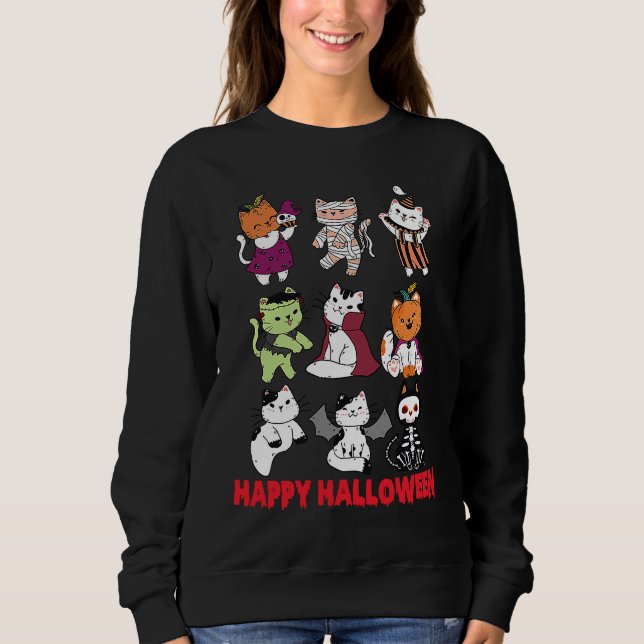 Sweatshirt Happy Halloween Cat Characters Mummy Dracula Bat S (Devant)