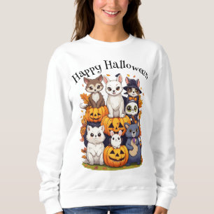 Sweatshirt Happy Halloween Chats Fox Citrouille