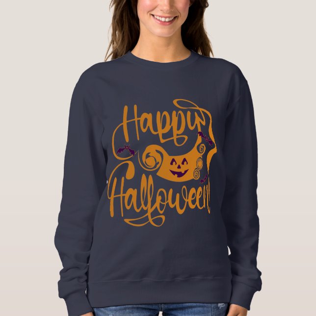 Sweatshirt Happy Halloween chauves-souris Jack-o'-lantern (Devant)