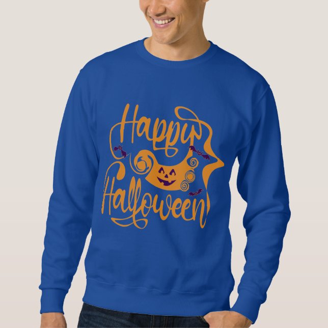 Sweatshirt Happy Halloween chauves-souris Jack-o'-lantern (Devant)