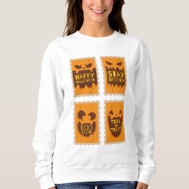 Sweatshirt Happy Halloween Éffrayant Retro Citrouille Boo Cre (Devant)