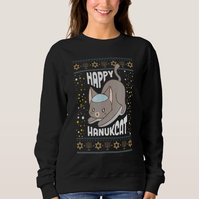 Sweatshirt Happy Hanukcat Cat Hanukkah Ugly Christmas Sweater (Devant)