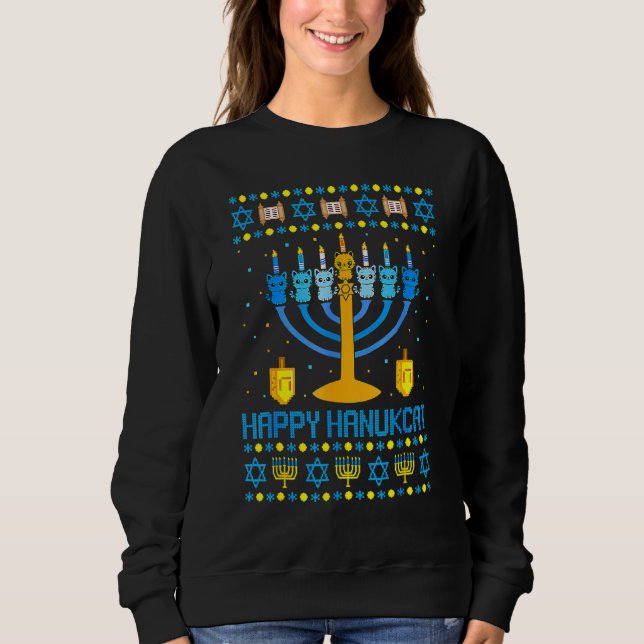 Sweatshirt Happy Hanukcat Ugly Hanukkah Cat Chanukah Jewish U (Devant)