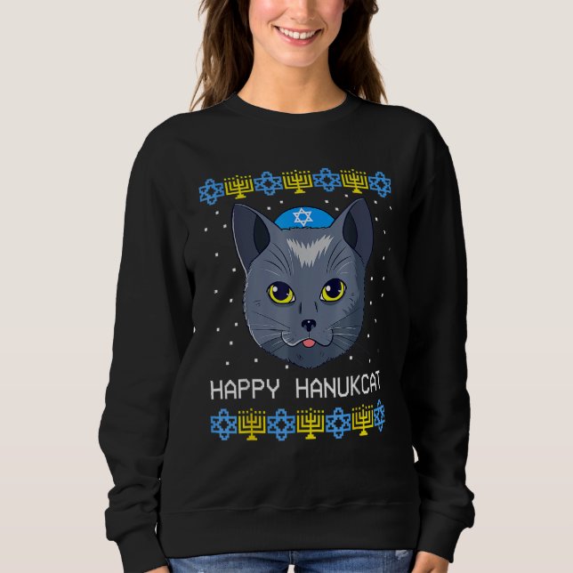 Sweatshirt Happy Hanukcat Ugly Hanukkah Sweater Cat Chanukah  (Devant)