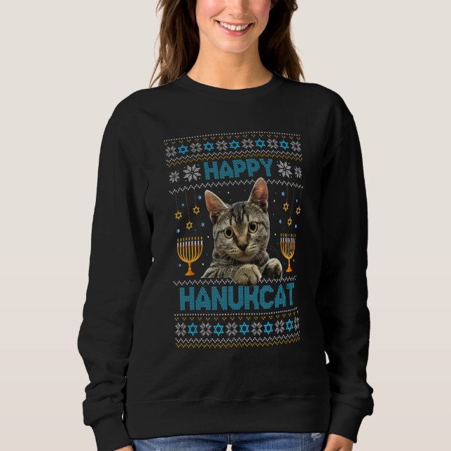 Sweatshirt Happy Hanukcat Ugly Hanukkah Sweater Cat Chanukah  (Devant)