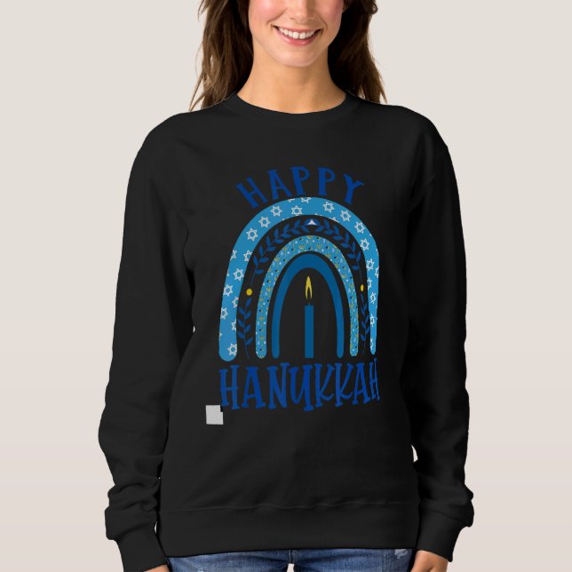 Sweatshirt Happy Hanukkah 2022 Rainbow Menorah Dreidel Costum (Devant)