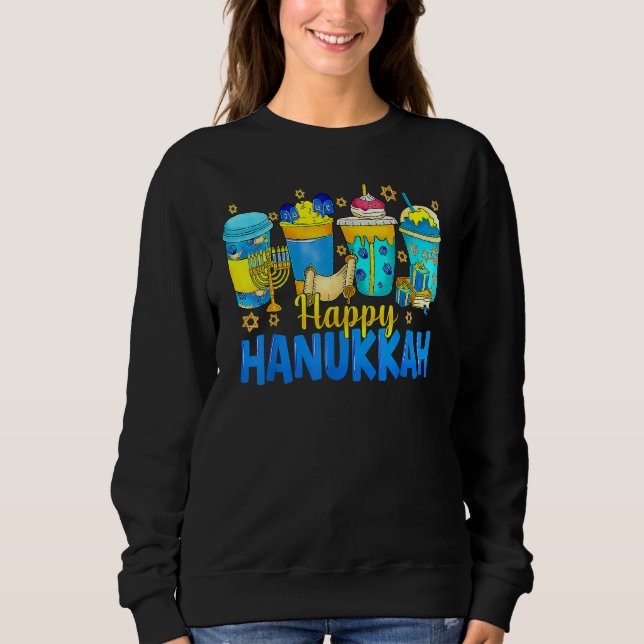 Sweatshirt Happy Hanukkah Coffee Latte  Menorah Jewish Chanuk (Devant)