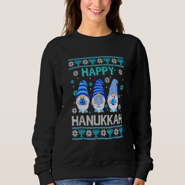 Sweatshirt Happy Hanukkah Gnome Gnomies Menorah Pajama Ugly 1 (Devant)
