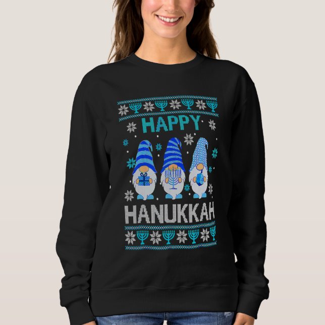 Sweatshirt Happy Hanukkah Gnome Gnomies Menorah Pajama Ugly 1 (Devant)